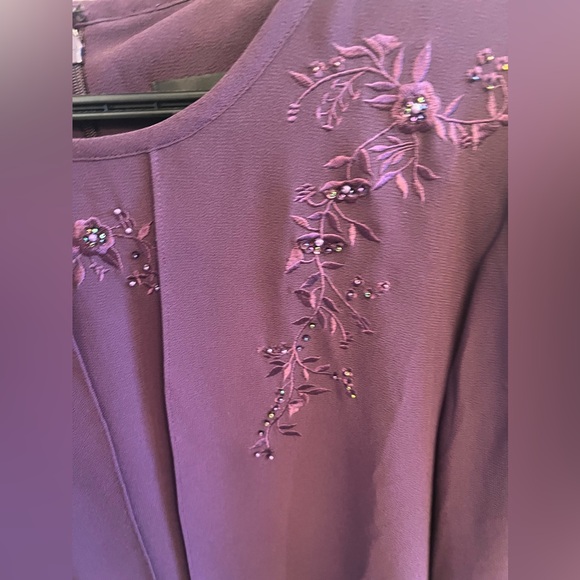 VIRGO Dark Purple Formal Mother Of The Bride Embroidered Bead Floral Midi Dress - Picture 6 of 8